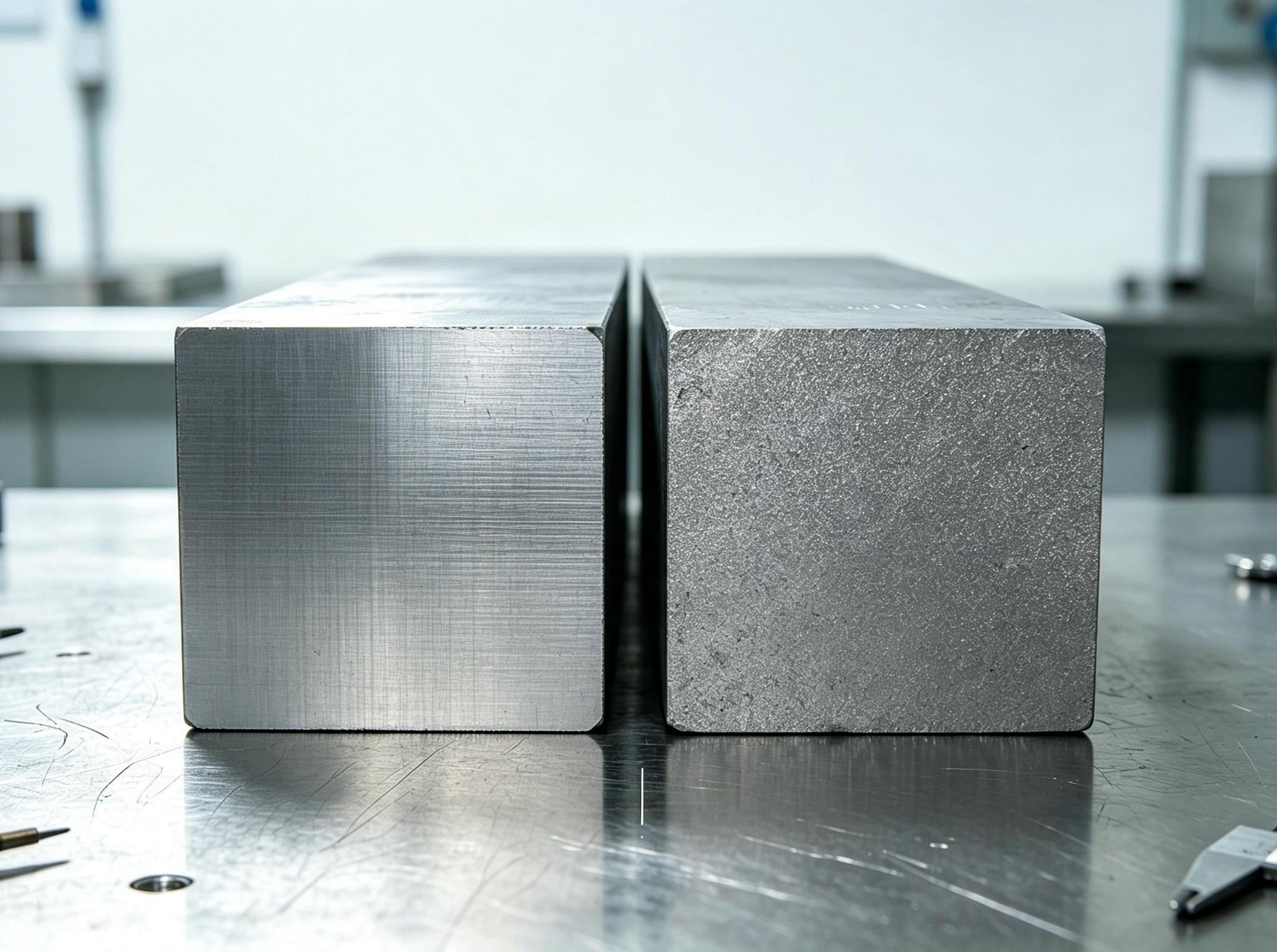Pre-hardened and annealed mold steel blocks showing different surface conditions