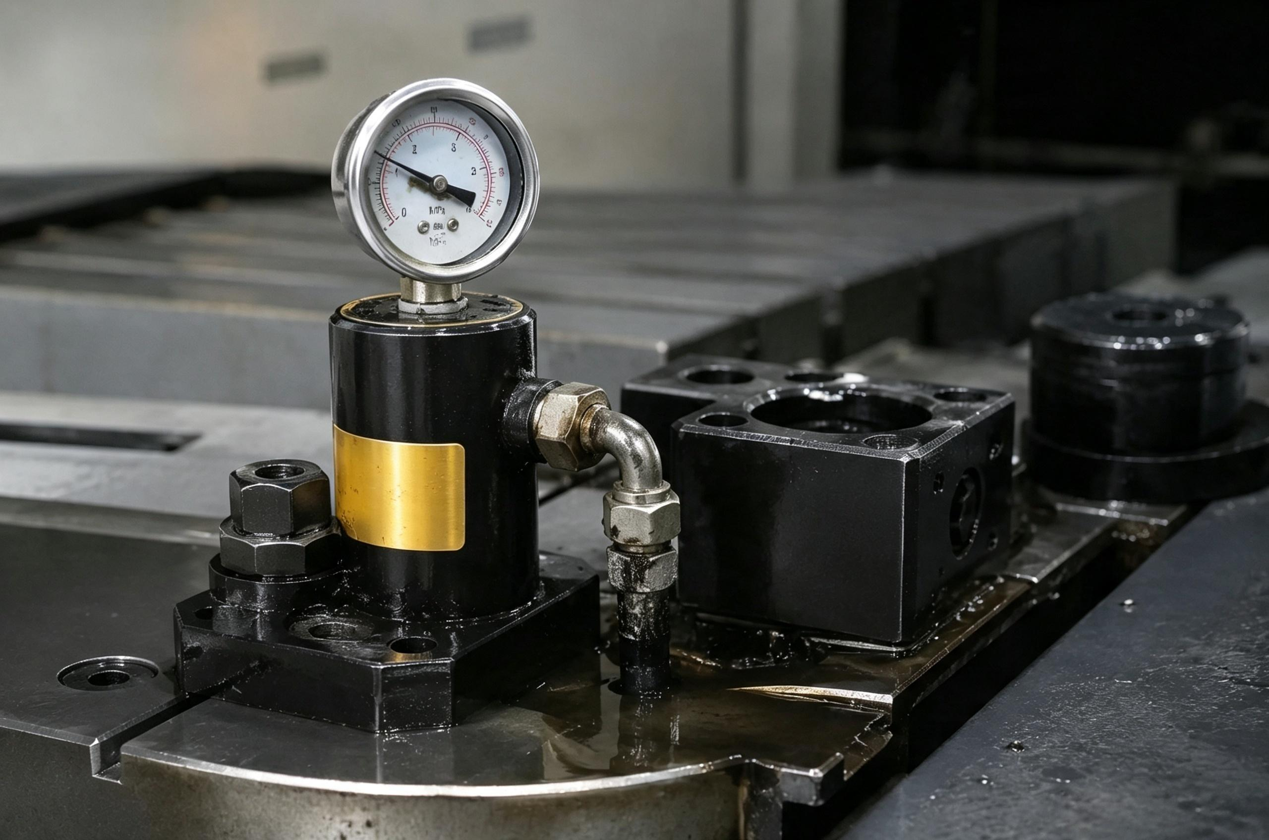 Hydraulic clamp and pressure gauge used to check pressure loss and leakage